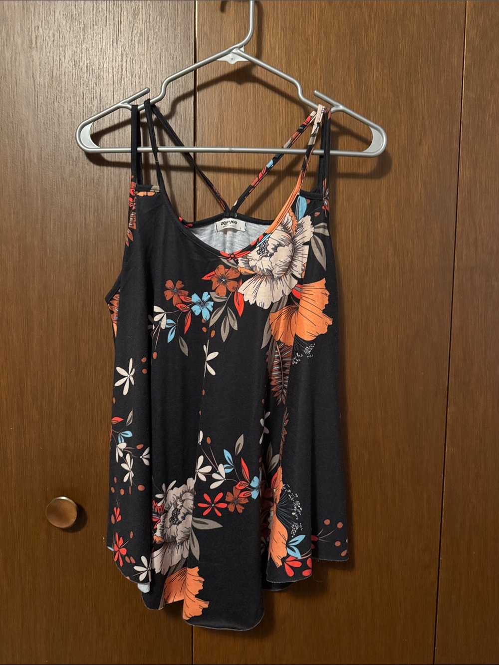 zeagoo Black Floral Double-Strap Camisole with Orange Accents